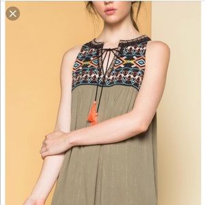 THML embroidered green dress with drawstrings